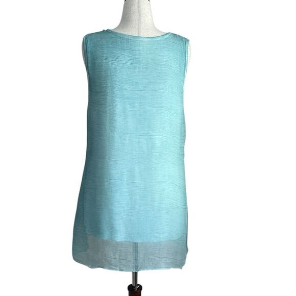 Soft Surroundings Aqua Blue Silk Embroidered Sleeveless Tunic Top | Size Medium - Picture 2 of 8